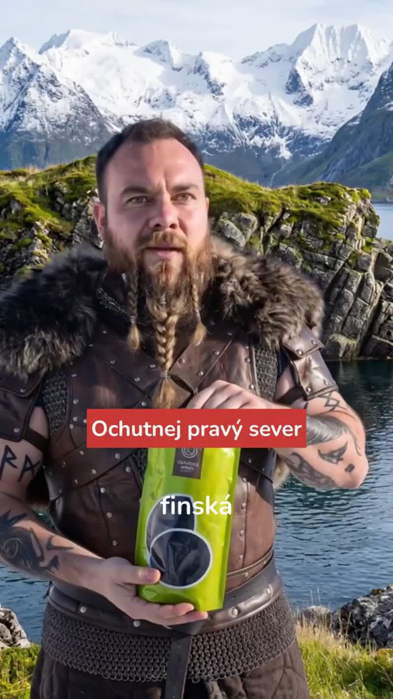 Viking s balením slané lékořice Ochutnej Ořech před horským jezerem